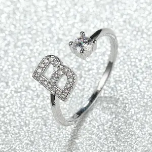 Minimalist 26-Letter Adjustable Open Heart Ring - Zirconia Inlaid, Light Luxury Niche Design, Perfect for Daily Wear & Stacking
