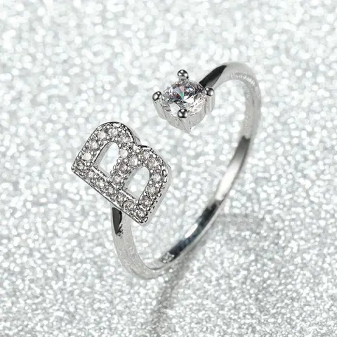 Minimalist 26-Letter Adjustable Open Heart Ring - Zirconia Inlaid, Light Luxury Niche Design, Perfect for Daily Wear & Stacking