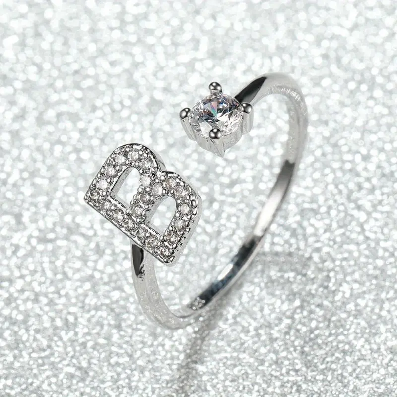 Minimalist 26-Letter Adjustable Open Heart Ring - Zirconia Inlaid, Light Luxury Niche Design, Perfect for Daily Wear & Stacking