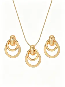 2PCS Hypoallergenic Gold Plated Jewelry Set, Geometric Interlocking Circle Necklace & Earrings, Trendy Minimalist Style, Durable Tarnish-Resistant Accessories, Perfect Gift for Women, Girlfriend, Mom & Family
