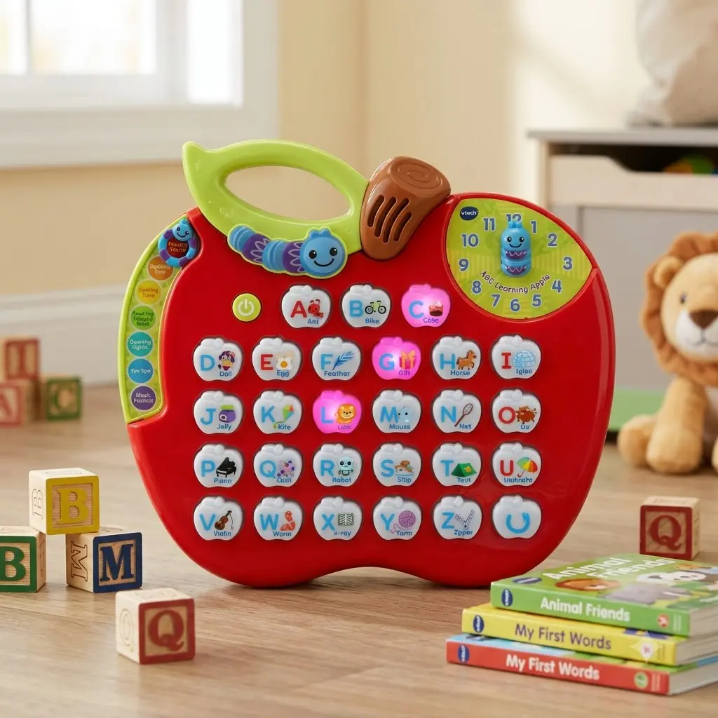 VTech ABC Learning Apple Toddler Toy, Interactive Alphabet Learning with 26 Light-Up Letters, Phonics, Spelling, Counting & Time Activities, Educational Toy for Kids Ages 2-5