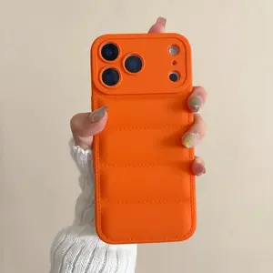 Minimalist Down Jacket Solid Color Phone Case Cover Casing for iPhone 17 16 15 14 Plus 13 12 11 Pro Max 3D Wave Protective Case