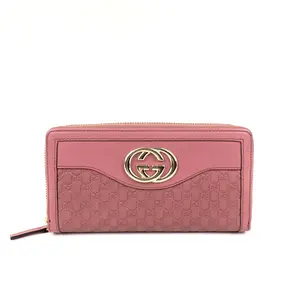 Pre-owned GUCCI Cow Leather Wallet Pre owned  Lavender Double G Embossed Leather Long Wallet，SH187