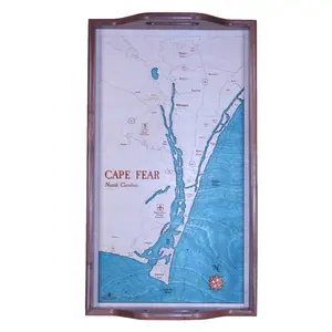 Cape Fear Wooden Serving Tray - Premium Walnut & Glass Inlay with Detailed Map of North Carolina