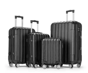 4 Piece Luggage Set ABS Hard Shell Suitcase Luggage Sets Double Wheels with TSA Lock Black Travel Accessories