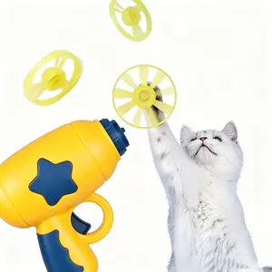 3-in-1 Glow In The Dark Flying Disc Launcher Gun  Luminous Spinning Fidget Tops & Light Up Bamboo-Copter Flyers, Safe Non-Toxic & Interactive For Kids Age 3+ & Indoor Outdoor Cat/Dog Pet Owners kitten essentials