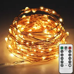 33ft 100LED Copper Wire String Lights Fairy String Lights 8 Modes USB  with Remote Control for Wedding Party Home Christmas Decoration, Warm White