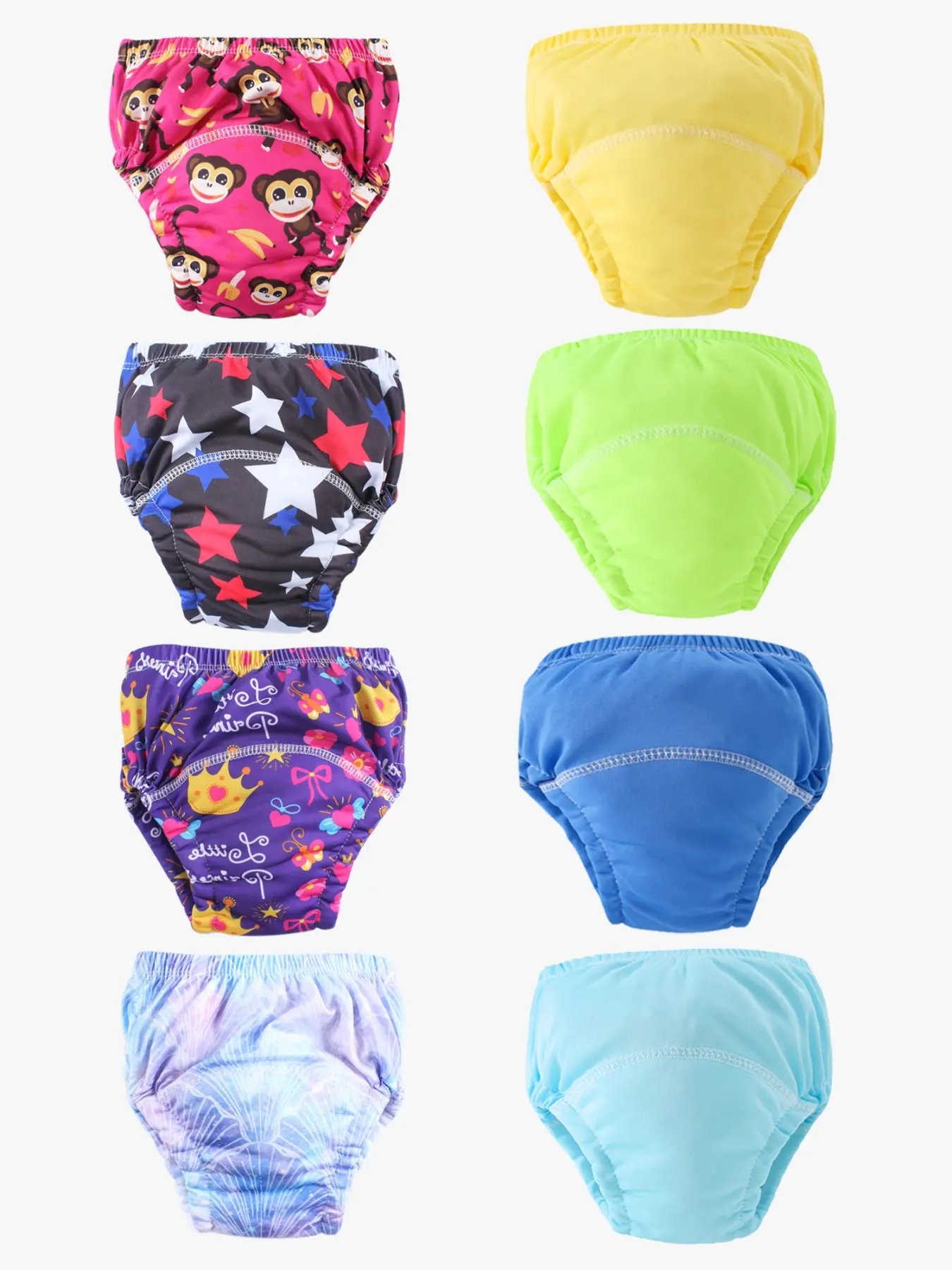 8-Pack Baby Boy Girl Diaper Training Pants, Soft Comfortable Fabric, Floral Pattern, Above Knee Length, All Seasons Casual Wear