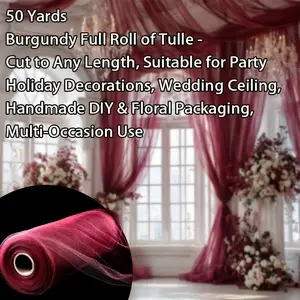 50 Yard Extra Long Burgundy Tulle Roll, Sheer Fabric for DIY Wedding Arch, Table Runner, Party Backdrop, Floral & Gift Wrapping Decor
