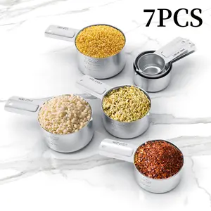 7PCS Stainless Steel Measuring Cups Set with Stackable Design - Professional Kitchen Tools for Cooking & Baking, Dishwasher Safe, Food-Safe Metal, Includes Precise Dry & Liquid Ingredient Measurement