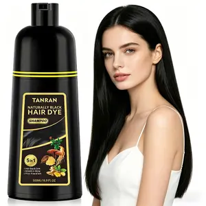 TANRAN Wash & Dye 5-in-1 Naturally Black Hair Shampoo - Quick Magic Hair Color for Men & Women, Gray Coverage, Herbal Care, Smooth & Shiny, Frizz-Free, Salon Quality, 500ML