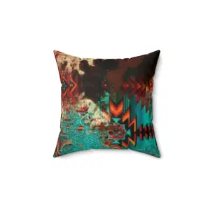 Turquoise Southwestern Floral Pillow | Spun Polyester Square Pillow
