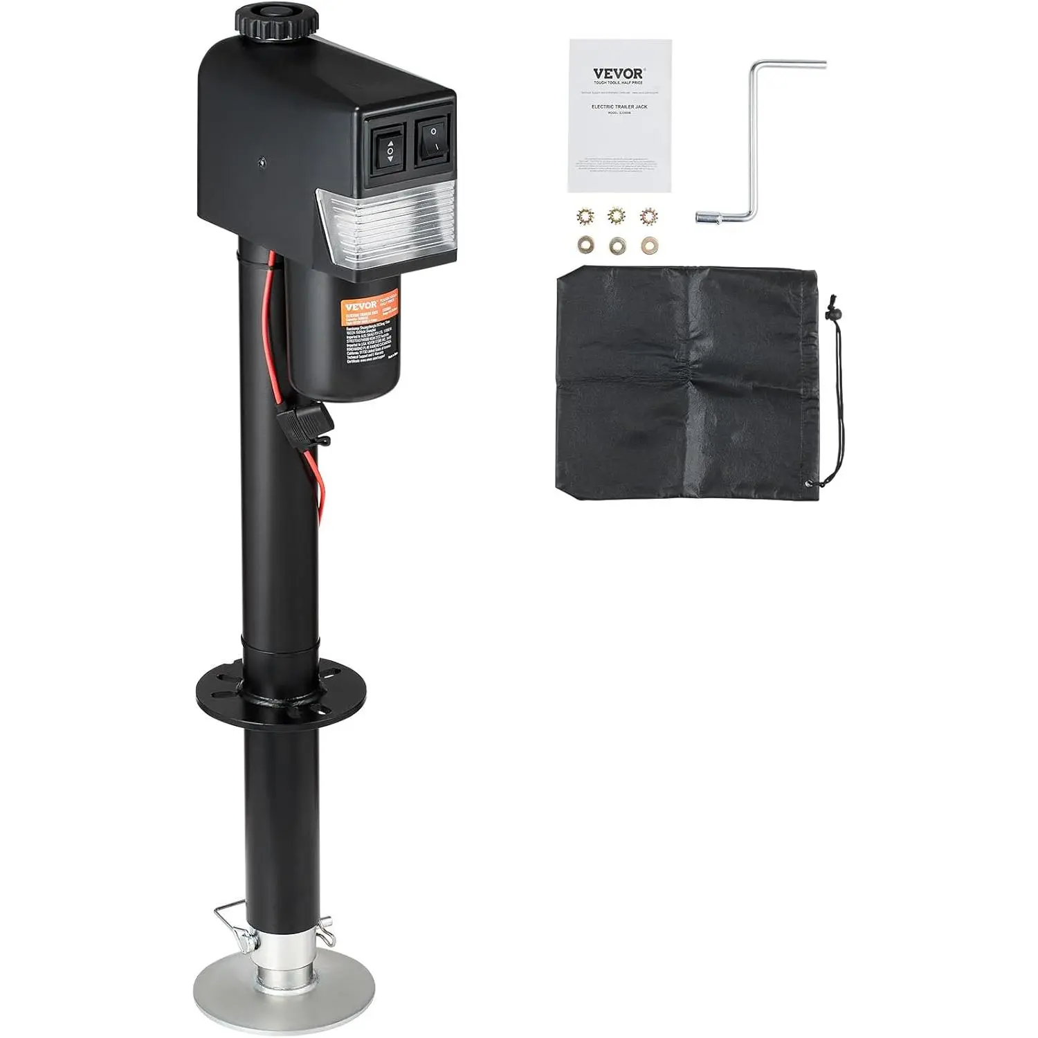 VEVOR Electric Tongue Jack, 3500lbs Capacity, 9.84"-33.85" Lift Range, Waterproof Polypropylene Cover, Power Cord, LED Work Light for RV Trailers, Horse Trailers, Utility Trailers