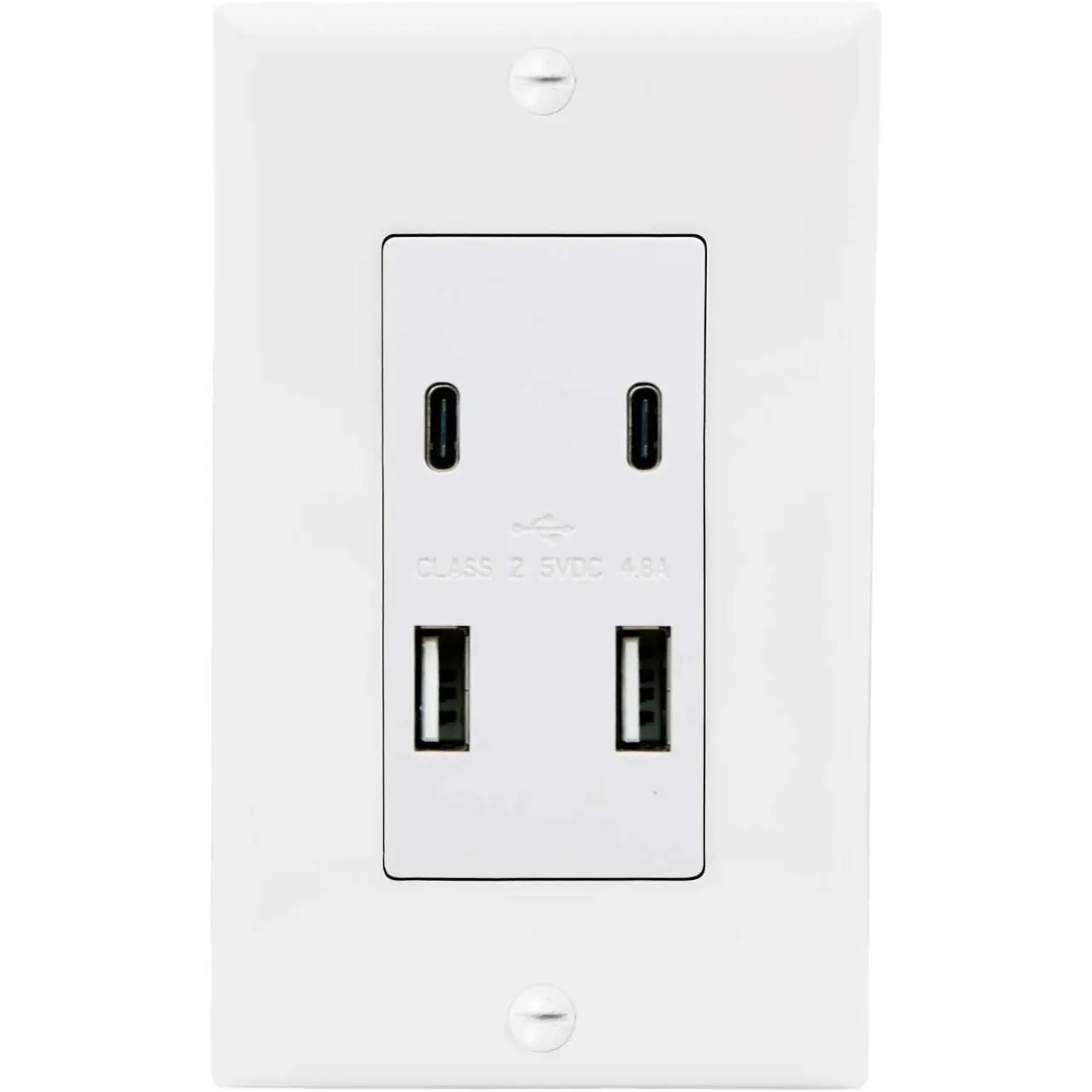USB Receptacle Outlet - 4.8A USB C/A High Speed 4 USB Wall  Ports, Vertical Multi-Plug Socket, Electrical AC Replacement, Outlet Wall Plate Included - White