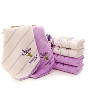 Lavender Embroidered Soft Pure Towel for Multi-Use Drying, 13x29 Inches Modern Style for Face, Hands, Hair
