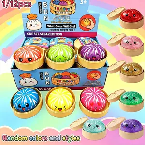 1/12 Piece Set - New Steamed Bun Style for Relieving Stress, Soft, Sticky, Fluffy, Pinchable, Rebound, Healing, Fun Toy, Squishy Fidgets for Home Work, Fishing, Relaxation, Creative Birthday and Festival Gift (Random Color and Style+Steamer)