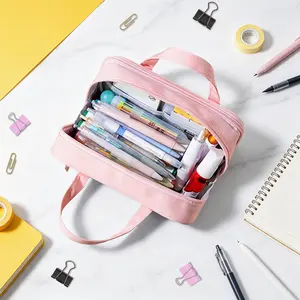 Large Pencil Case Multi Compartment Pencil Pouch with Carrying Handle Big Capacity Pencil Bag for Teen Girls Boys School Students Women Men