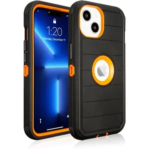 for Phone Case  13 Case Defender, 3 Layers of Sturdy,Rugged Full- for  Case 13,for Black  13 Case Heavy Duty, Anti-Drop,Shockproof Cover for  13 Cases (Black & Orange)