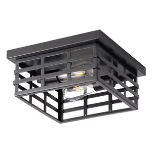 2-Lights Black Square Hollow Out Cage Metal Shade Flush Mount Lighting