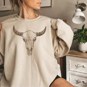 Boho Cow Skull Sweatshirt, Howdy Shirt, Wild West Shirt, Cowgirl Shirt, Bull Skull Shirt, Country Music Shirt, Wild West Sweatshirt