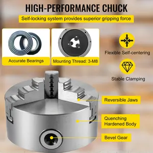 VEVOR K11-160 Lathe Chuck 6\", Metal Lathe Chuck Self-centering 3 Jaw, Lathe Chuck With Two Sets Of Jaws, for Grinding Machines Milling Machines