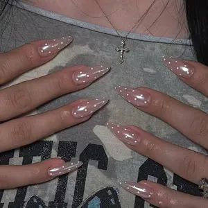Ladies' Fashionable Wearable Nails, Sweet Polka Dot Fake Nail Tips, Detachable DIY Nail Extension Kit, Home Nail Art Set