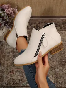 Women's Faux Fur Classic Boots, Side Zipper Design, Elegant Fashion Shoes for Daily Wear & Special Occasions, Unique Style, Footwear