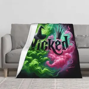 Wicked Anime-Themed Flannel Blanket - Vibrant Witch Hat & Crown Design, Soft All-Season Throw for Living Room, Sofa, Office & Travel - Multi-Purpose Home Decor Accessory, Animeinspired Design, Comfortable Texture, Playful Pat