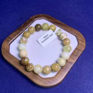 【Yellow Australian Opal】Yellow Australian Opal Bracelet Round Shape Smooth Cut Beads Stretchable Bracelet Unisex Bracelet For Healing, Meditation, Prosperity, Gift