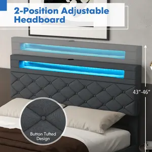 COSTWAY - Full/Queen Size Bed Frame with Adjustable Storage Headboard and Wooden Slat Support-Full