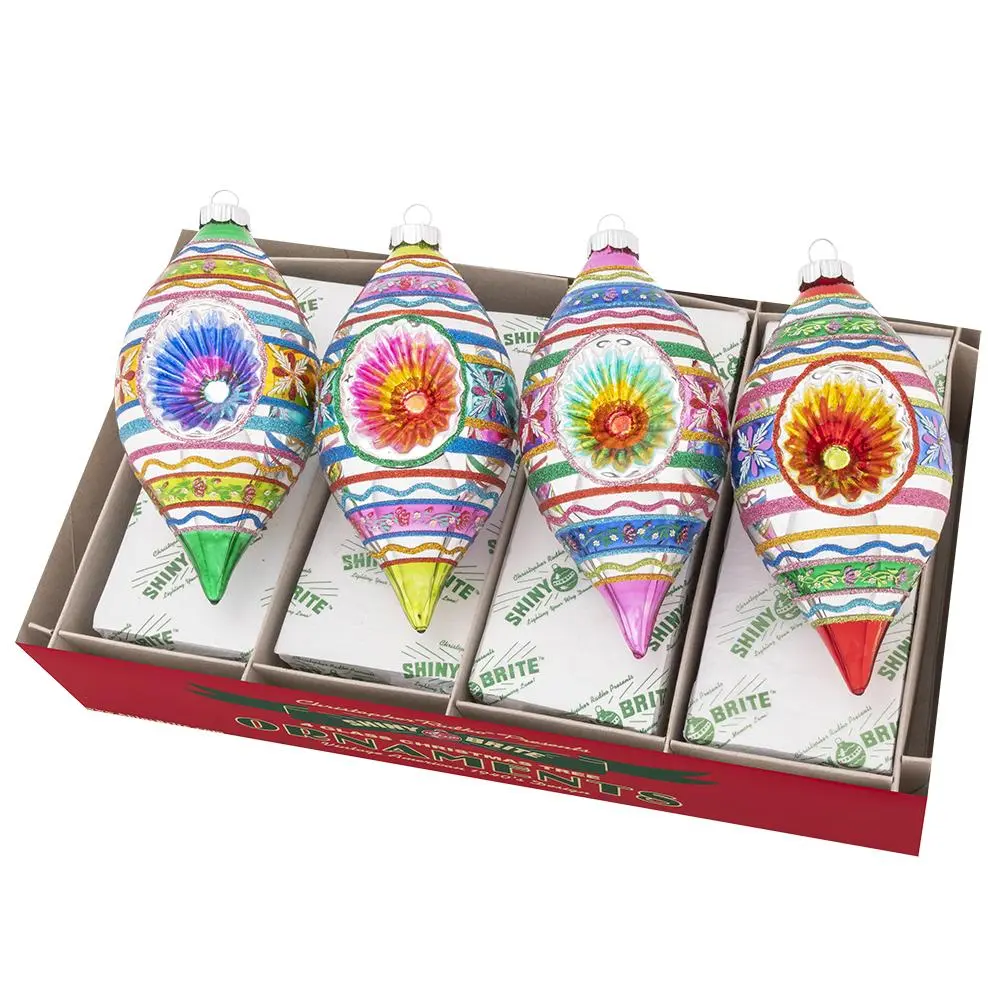 Christmas Glass Tulip Ornaments Set, 4-Count 7in Reflector Festive Decorations for Home Party Supplies
