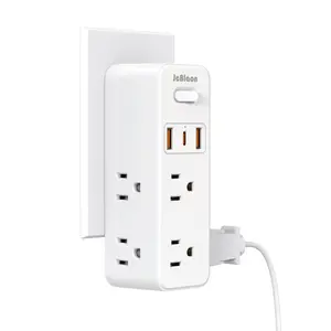 USB Outlet Extender Surge Protector with Rotating Plug, 3-Sided Swivel Power Strip with 6 AC Spaced Outlet Splitter and 3 USB Ports (1 USB C)