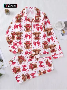 Women's Valentine's Day Sleepwear Set, Soft Long Sleeve Top & Elastic Pants, Casual Home Wear, Comfortable Ladies' Pajamas