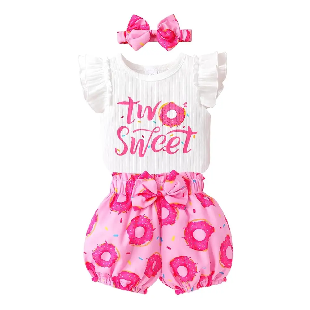 Toddler Baby Girl 2nd Birthday 2-3T Shorts Set - Sweet Bowknot Shirt, Summer Clothes with Headband, 2–3 T