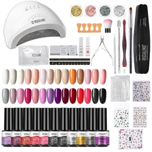 ROSALIND Nail Gel Polish with Nail Tools kit 28Colors Mini Gel Nail Polish Set Surprise Colorful with UV Nail Lamp Nail Cleanser Tools Nail Glitter Power Nail Stickers Base Top Coat Gel Varnishes Professional All-in-one Manicure Set