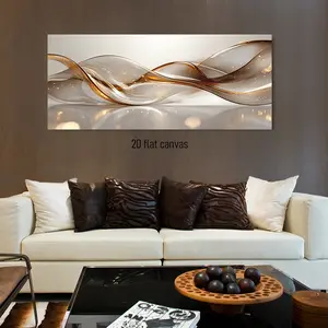 1Pcs Modern Abstract Gold Flowing Lines Frameless Canvas Wall Art Painting for Living Room Bedroom Study Minimalist Luxury Home Decor Wall Art
