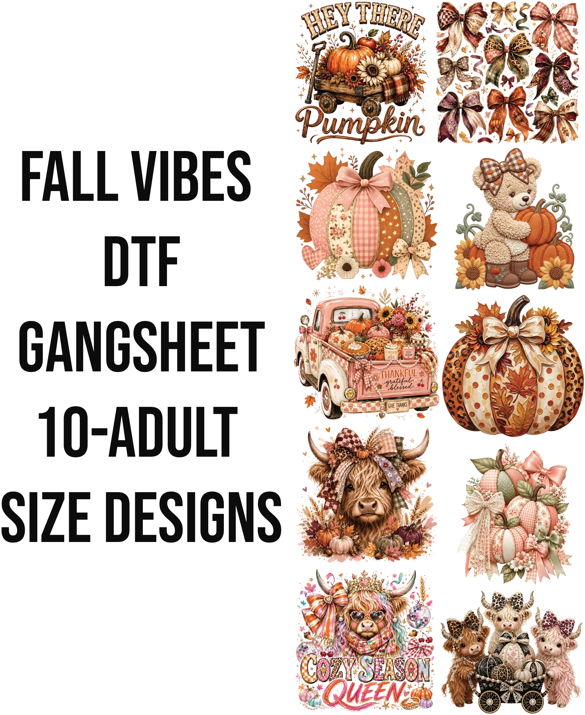FALL VIBES DTF Gangsheet, DIY Printmaking Accessory for Shirtmaking