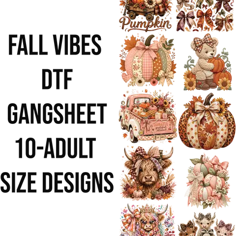FALL VIBES DTF Gangsheet, DIY Printmaking Accessory for Shirtmaking