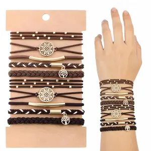 10Pcs Boho Hair Ties, 5 Styles Soft Braided Stretch Ponytail Holders, Coffee Color No Damage Hair Bands for All Hair Types