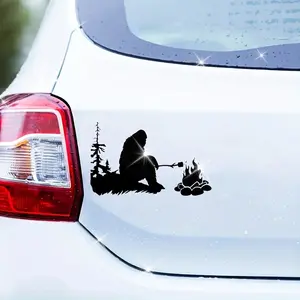 Vinyl Bigfoot Campfire Scene Decals - Outdoor Wilderness Creature Stickers, Bumper Sticker. For Cars/Trains, Camper Enthusiasts' Accessories, Waterproof Durable, Easy to Apply