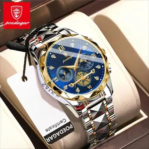 New POEDAGAR 996 Luxury Man Wristwatch Waterproof Luminous Chronograph Stainless Steel Band Men's Quartz Watches for Men