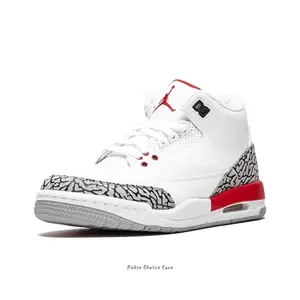 White-Red Leather Mid-Top Sneakers with Grey Elephant Print and Red Heel Accents