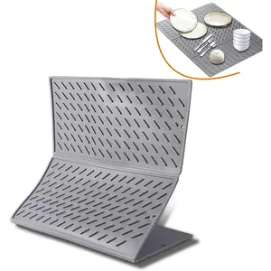 SCYFREID Silicone Dish Drying Mat for Kitchen Counter, Portable BPA-Free Non-Slip Foldable Easy-to-Clean Drain Mat for Kitchenware Tableware