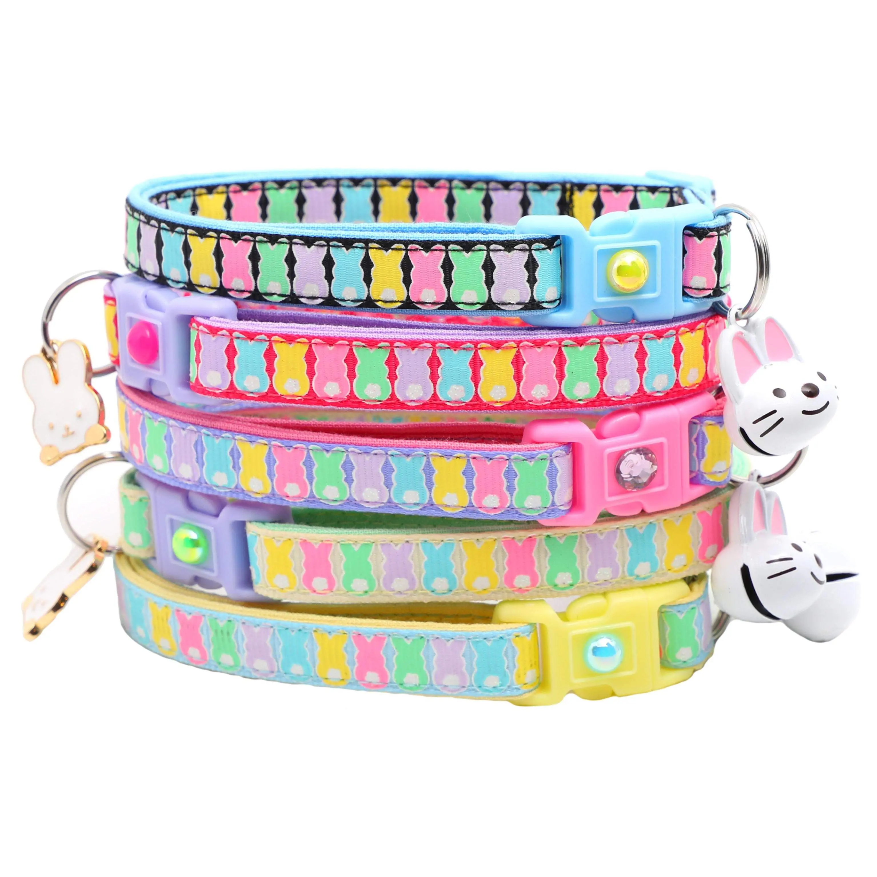 Marshmallow Easter Bunnies Breakaway Safety Cat Collar with Matching Jingle Bell & Charm by Pugs2Persians Bunny Rabbit