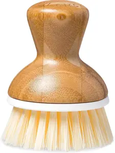 Bubble Up Bamboo Dish Brush – Ergonomic Palm Scrubber with Handle for Kitchen Cleaning, Hand Washable Brush, White, Pack of 1