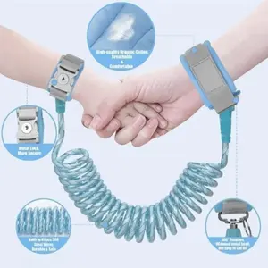2m Lockable Spring Anti-Lost Wrist Link, 360° Rotating Connector Traction Rope with Key Chain, Safety Strap for Outdoor & Travel Use