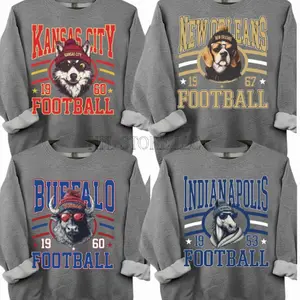 New Retro Style Varsity All Team Football Crewneck Sweatshirt -Dark Heather Color, Long Sleeve, Medium Clothing Length - Spirit Animal Football, Sports Hometown, Menswear, All Sizes 04L