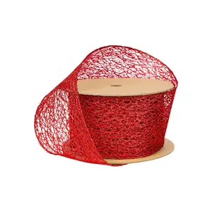 3" Mesh Wired Ribbon | Red | 10 Yard Roll