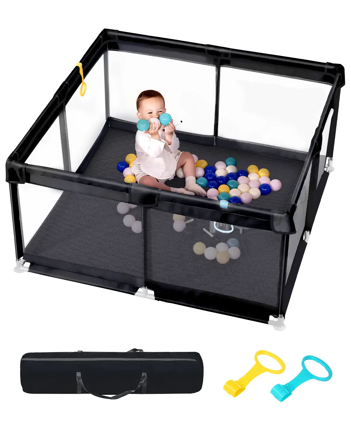 dearlomum 50" x 50"/ 71" x 59"Extra Large Baby Playpen for Babies and Toddlers, Safe Activity Center with Soft Play Fence, Indoor Safety Yard, Easy to