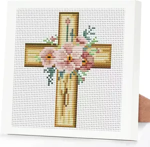 Cross Stitch Kits for Beginners,Flowers Stamped Cross Stitch for Adults with Framed,Embroidery Kit Partial 11CT Cross-Stitch Arts and Crafts for Adults 6.7x6.7inch